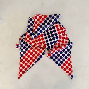 VTG 80s Red & Navy Polka Dot Hand Printed Mid Mod Neck Narrow Tapered Scarf